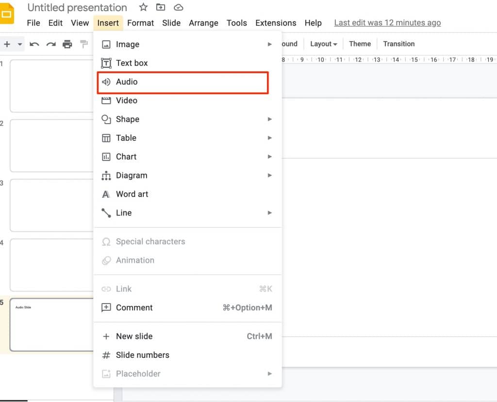 audio option google presentation