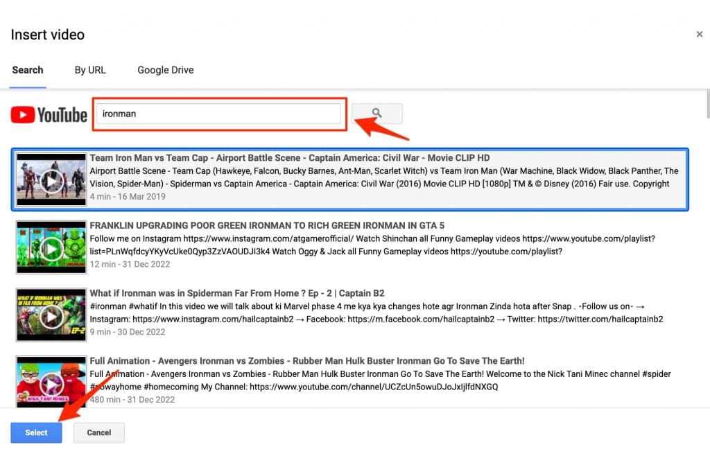embed youtube video google slides