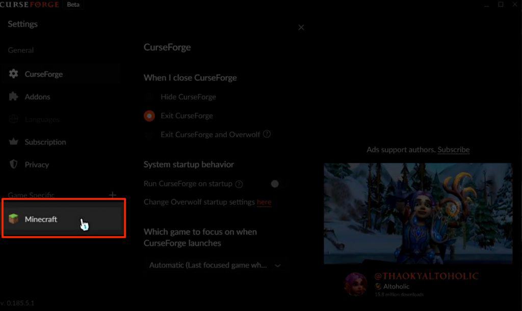 minecraft settings curseforge