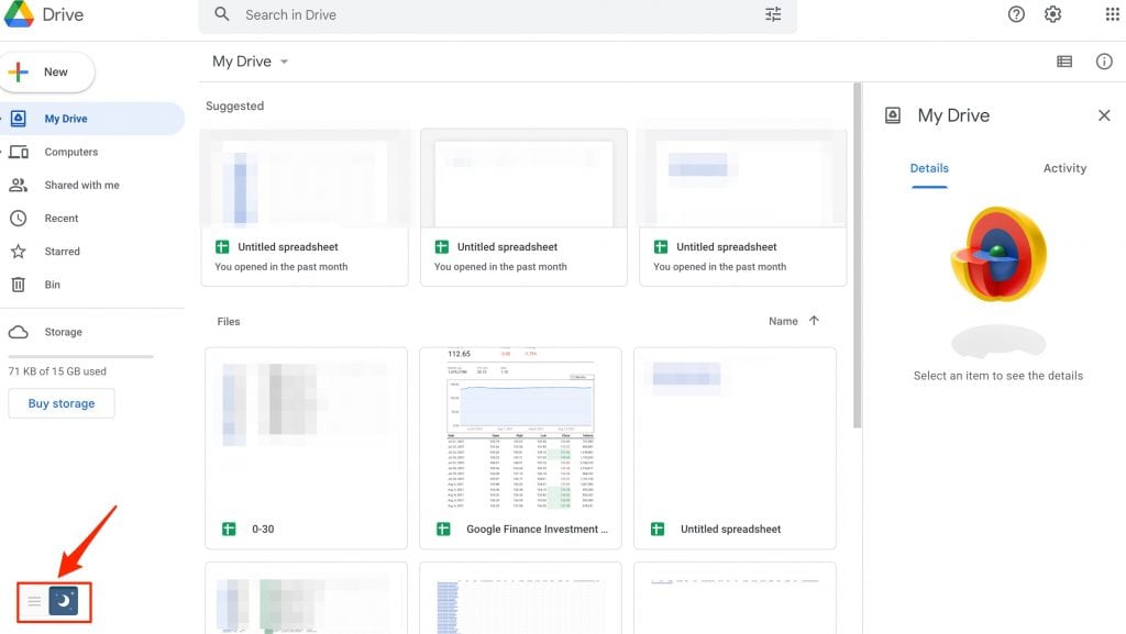 enable google drive dark mode