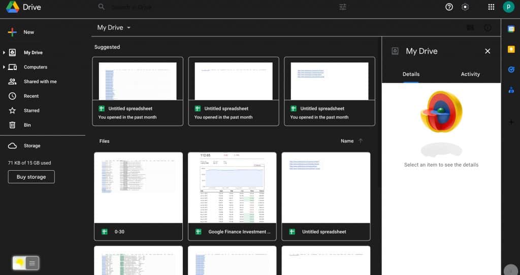 google drive dark mode enabled
