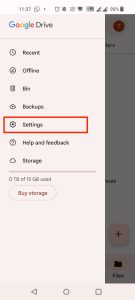 google drive settings