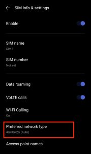 preferred network type android