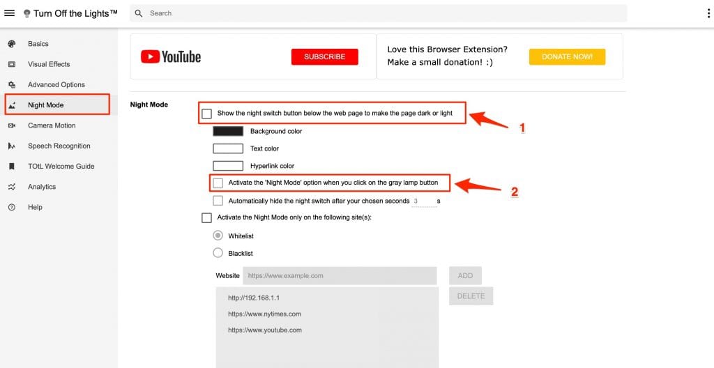 turn off the lights options