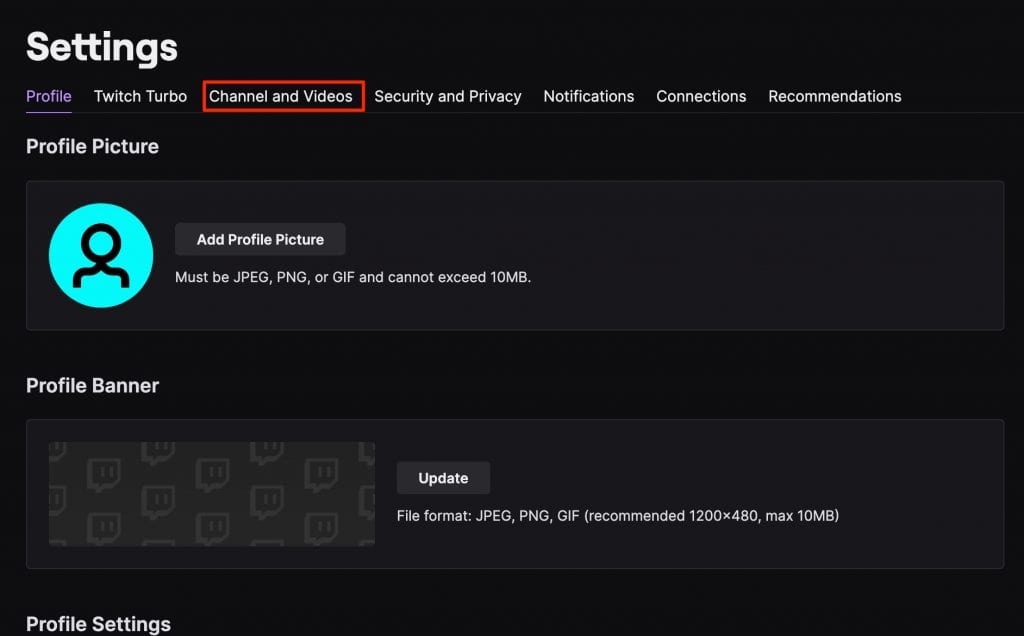 channels and videos setting