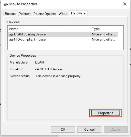 mouse touchpad properties