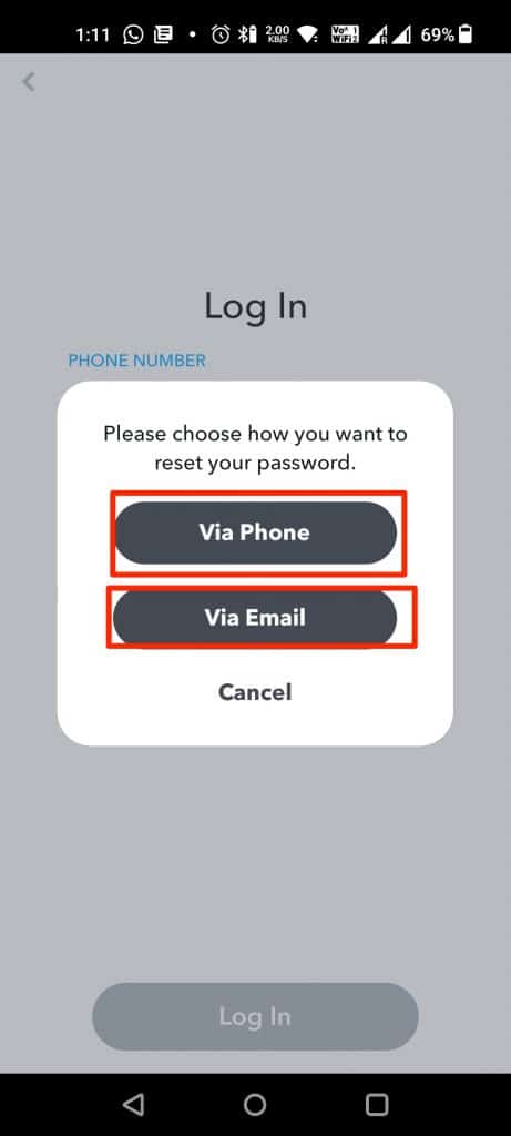 reset your snapchat password