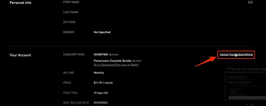 cancel showtime free trial