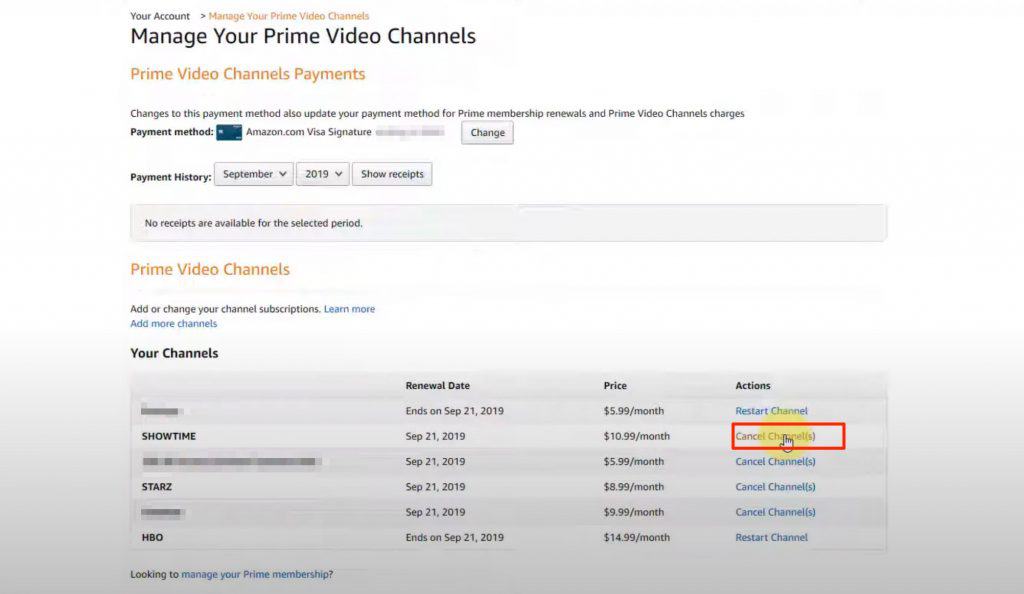 cancel showtime subscription amazon