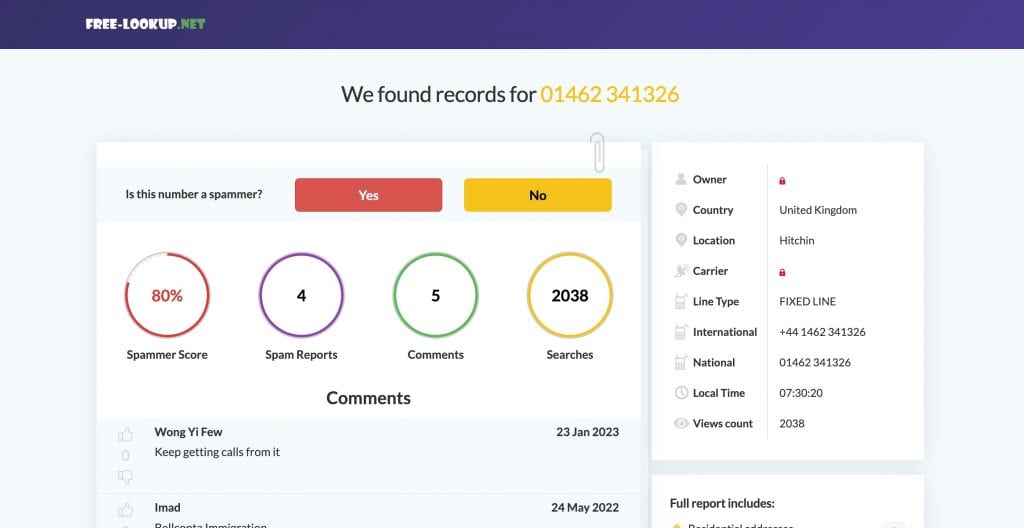 find address using phone number on free lookup