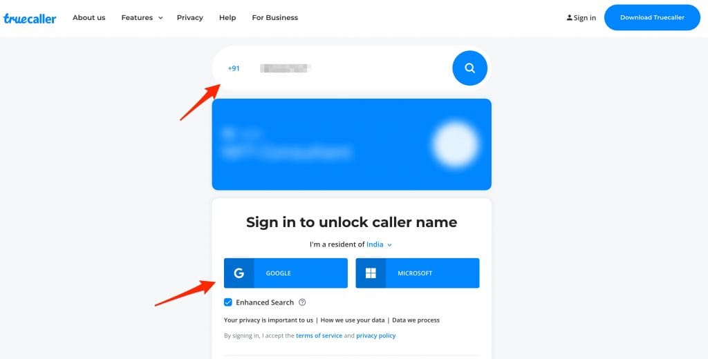 find address using phone number truecaller