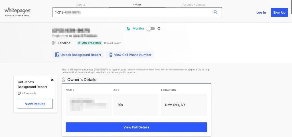 reverse phone lookup whitepages