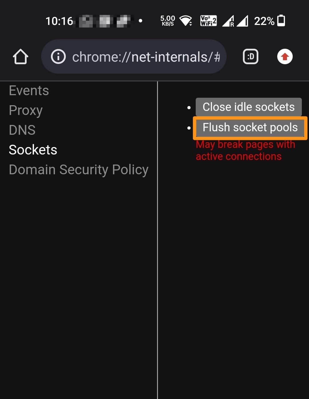 net internals flush socket pools