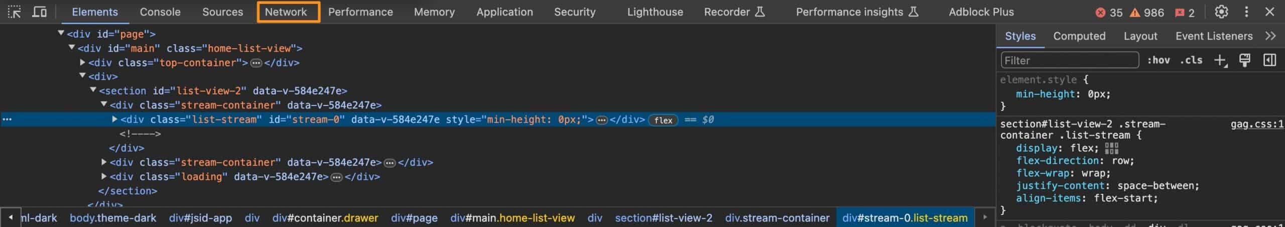 inspect elements network tab