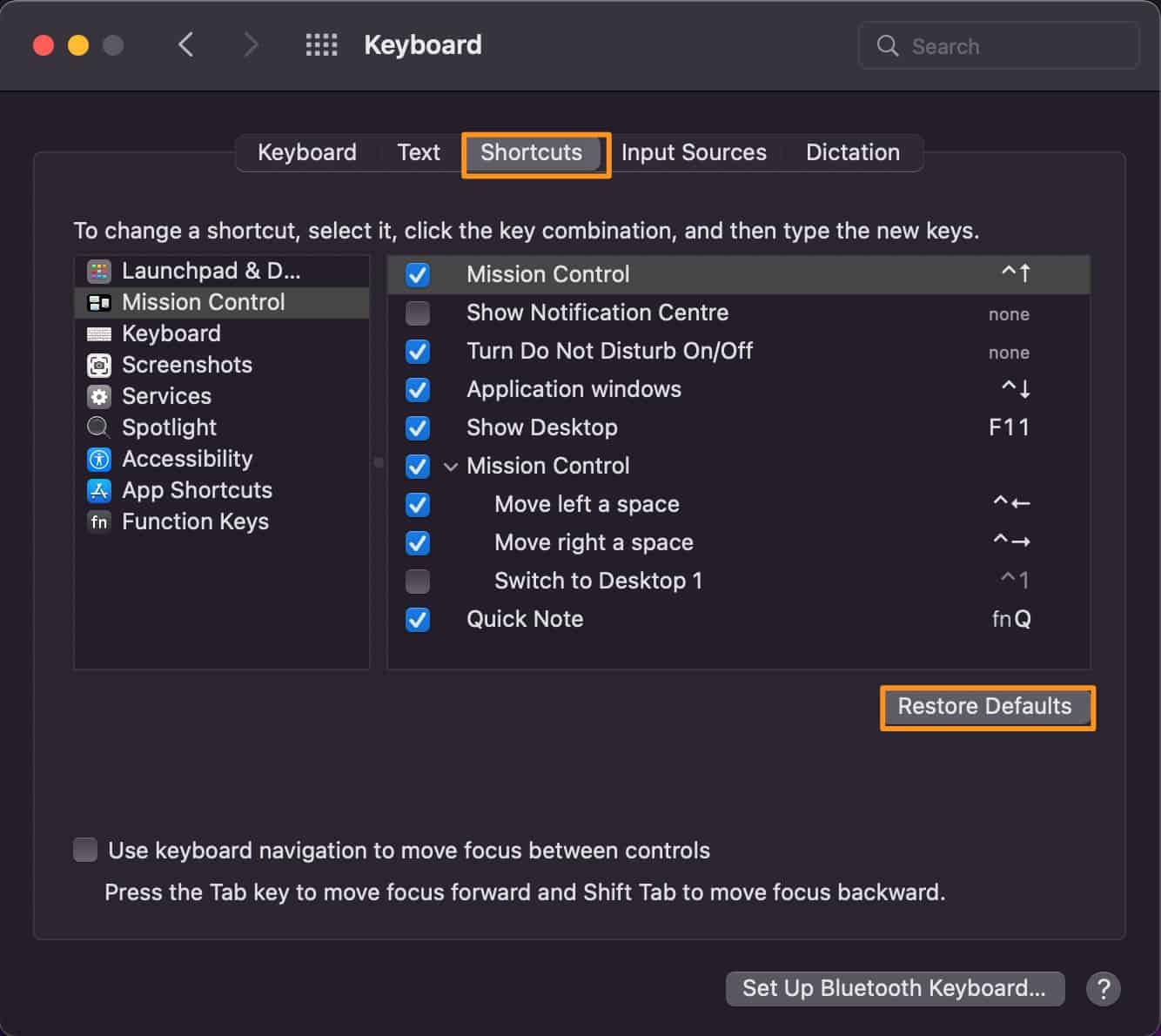 restore default shortcut options iOS