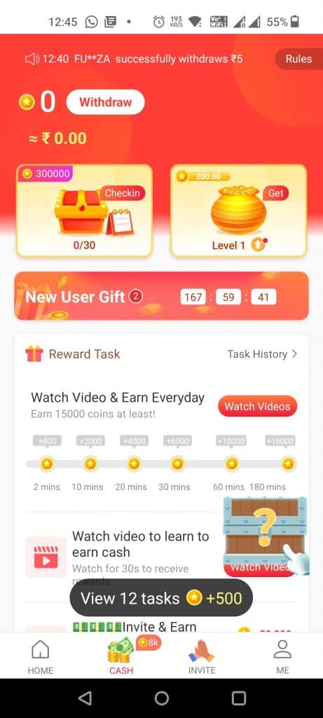 vidmate cash app register login