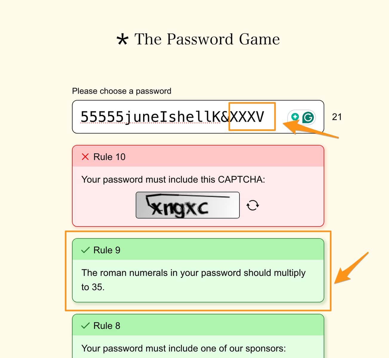 roman numerals that multiply to 35 password game
